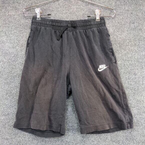 Nike Boys Sweat Shorts Black Size L Cotton Slash Pockets Embroidered Swoosh - Picture 2 of 12